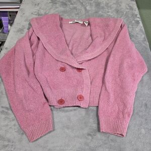Vintage Y2K Cable Pink Knit Cardigan/Sweater Size L- Preppy
